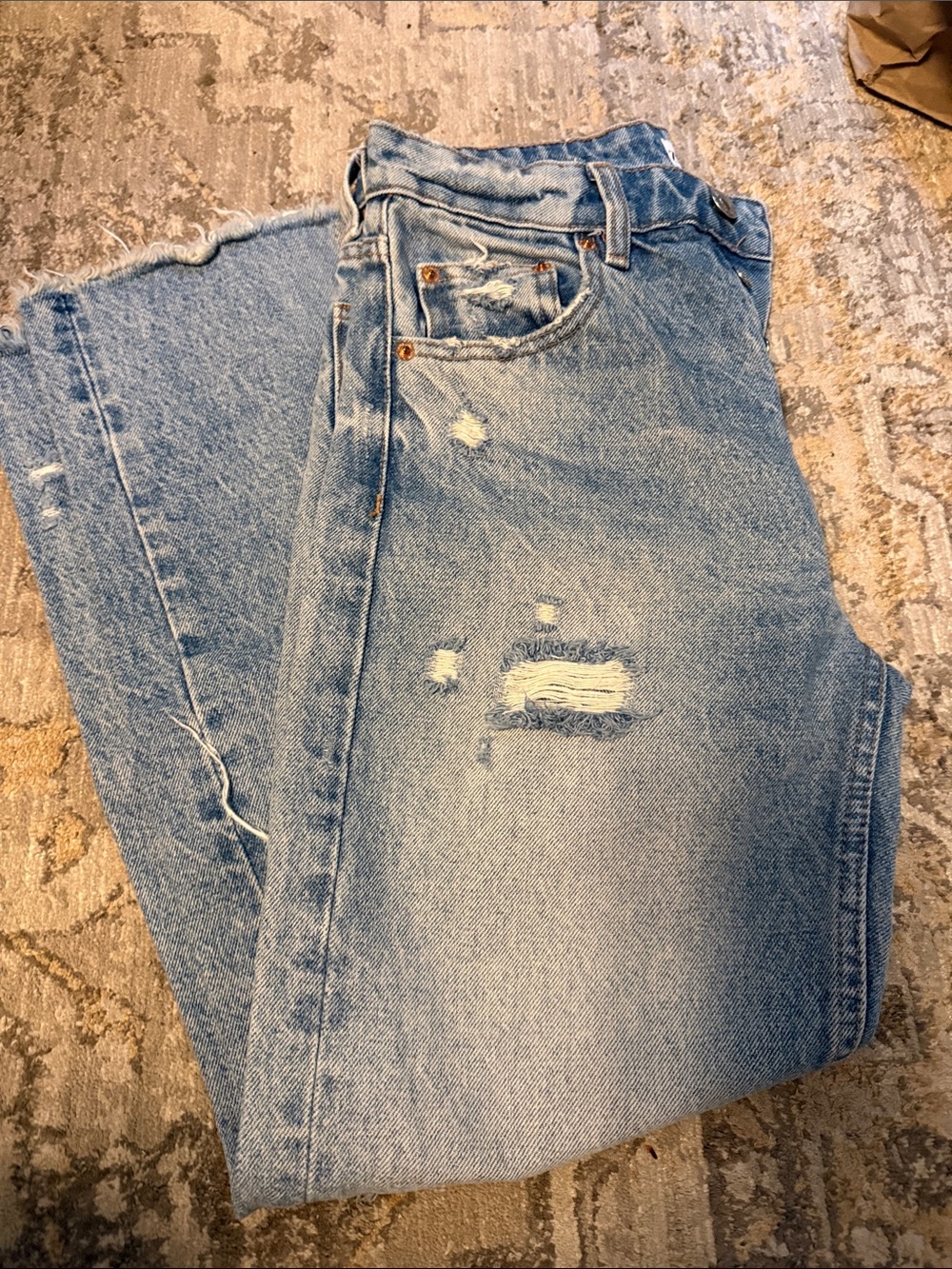 Zara Light Blue Distressed Relaxed Jeans, Size 2